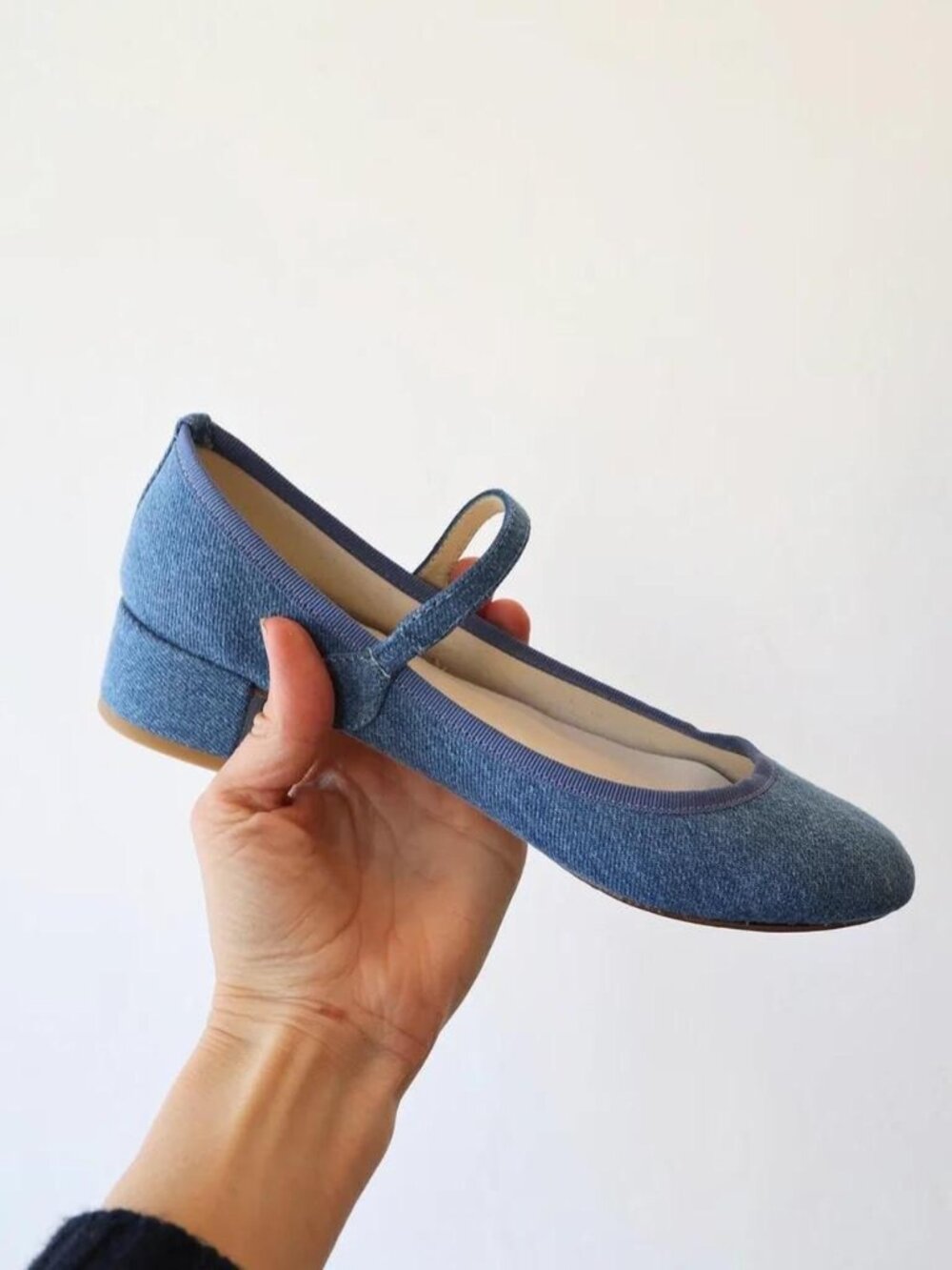 Repetto Rose Blue Denim Ballerina Mary Jane Heels